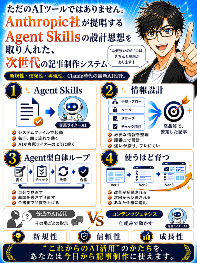 Anthropic社が提唱する
”Agent Skills”に基づく設計